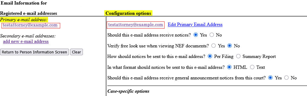 Edit attorney information screen