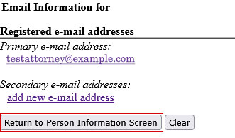 Return to Person Information Screen button highlighted